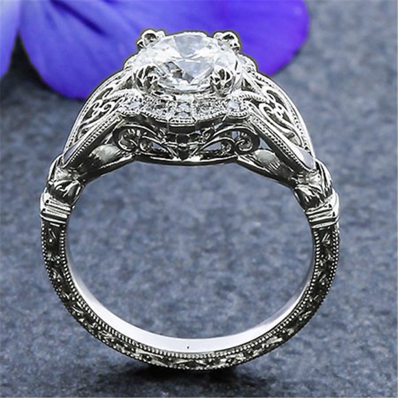 Engagement/Wedding Dainty Flower Carved Luxury Silver Ring for Women, VI… - Picture 5 of 5